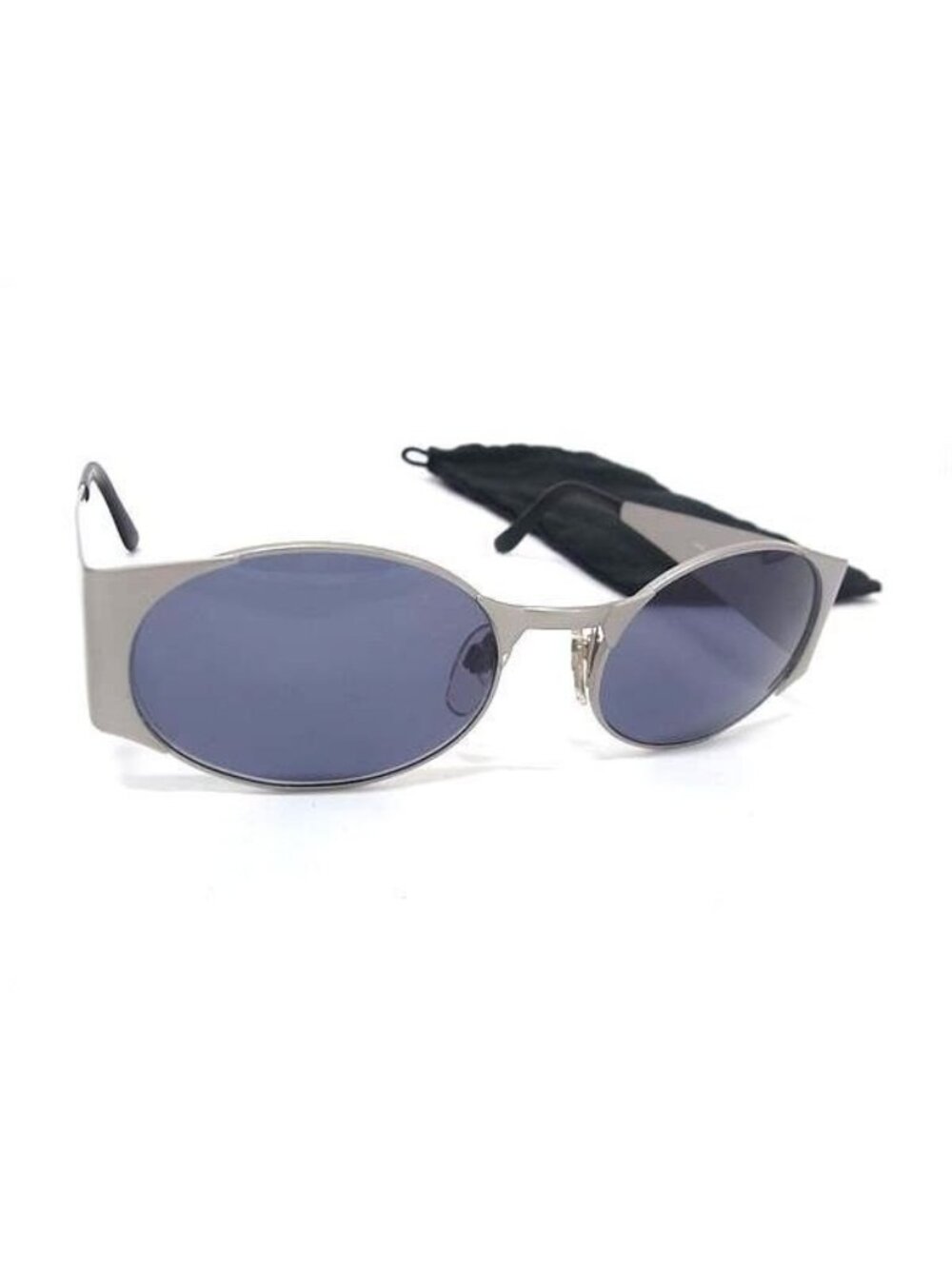 Chanel Sunglasses CC Logo Wide Temple Gray Lens Clear Navy Metal Eyewear